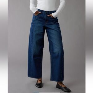 American Eagle Outfitters Dark Blue Dreamy Drape Barrel Jeans